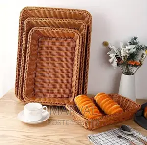 4pc Set Rectangular Poly-Wicker Fruit/Bread Basket/Tray,