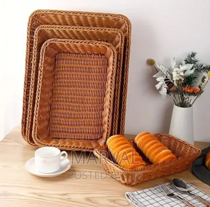 4pc Set Rectangular Poly-Wicker Fruit/Bread Basket/Tray,
