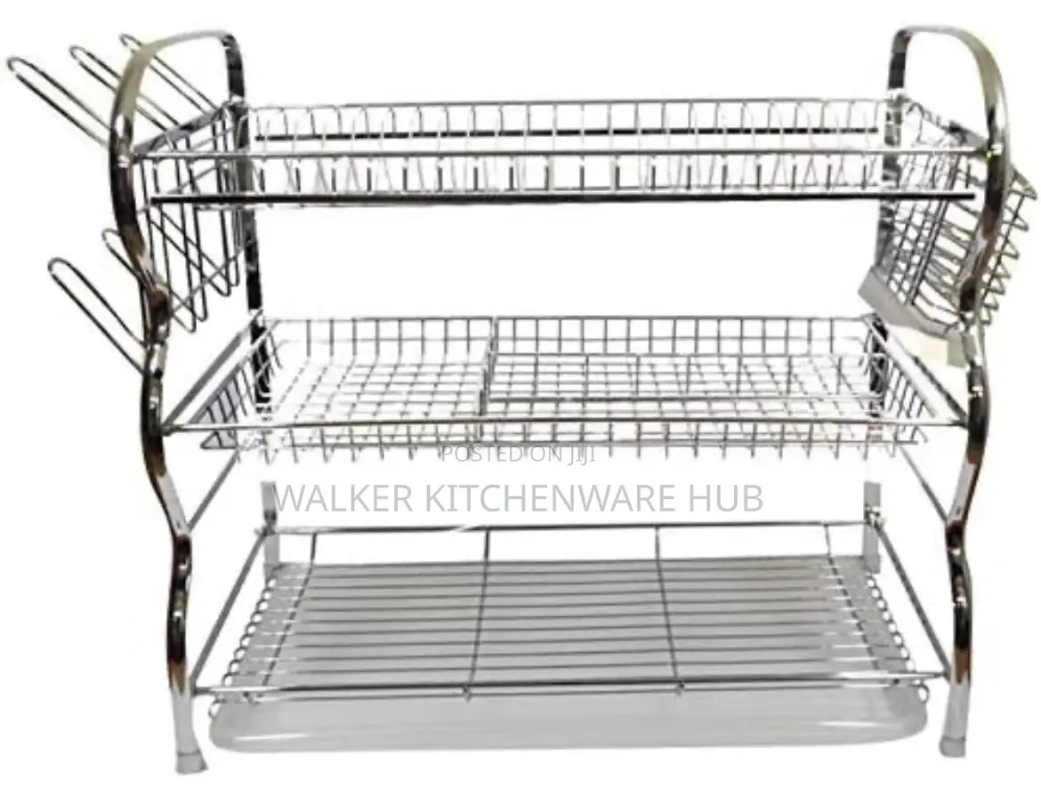 Stainless Steel 3 Layer Kitchen Dish Rack - Silver
