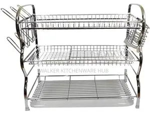 Stainless Steel 3 Layer Kitchen Dish Rack - Silver