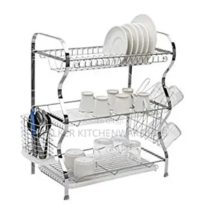 Stainless Steel 3 Layer Kitchen Dish Rack - Silver