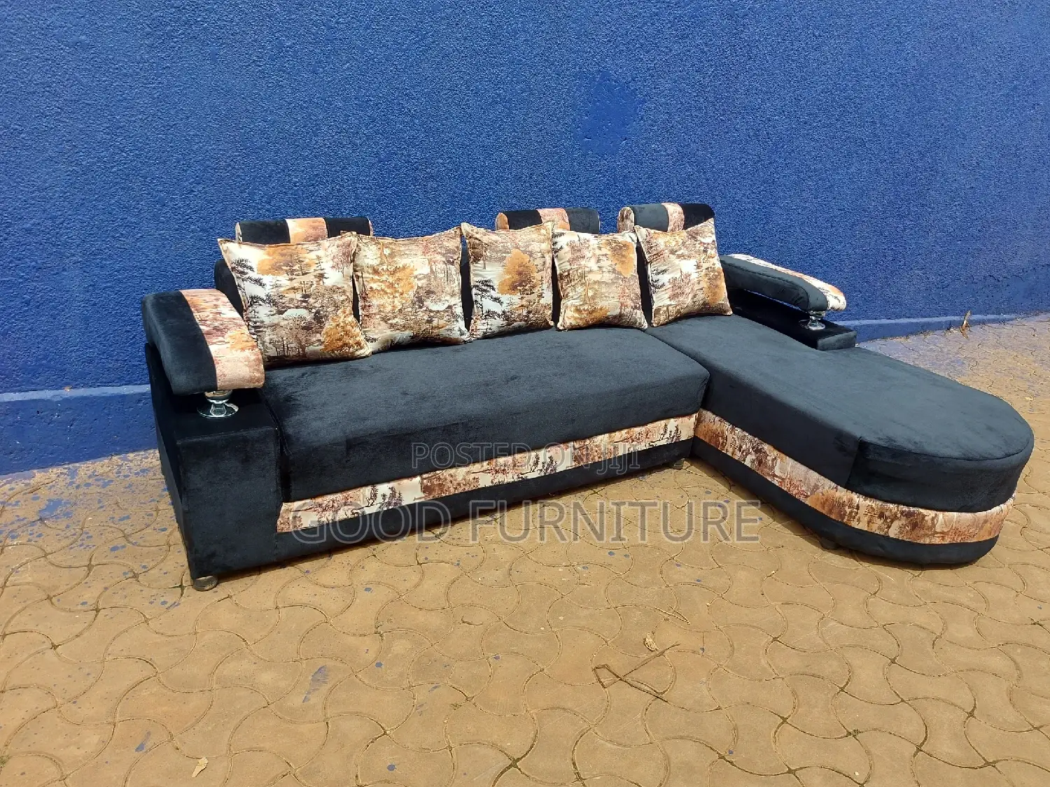 Lovely Black L Sofa Set