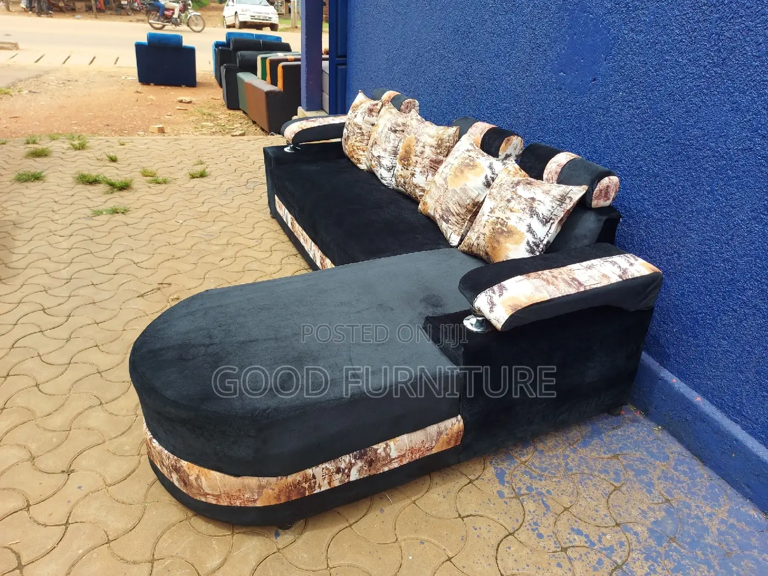 Lovely Black L Sofa Set
