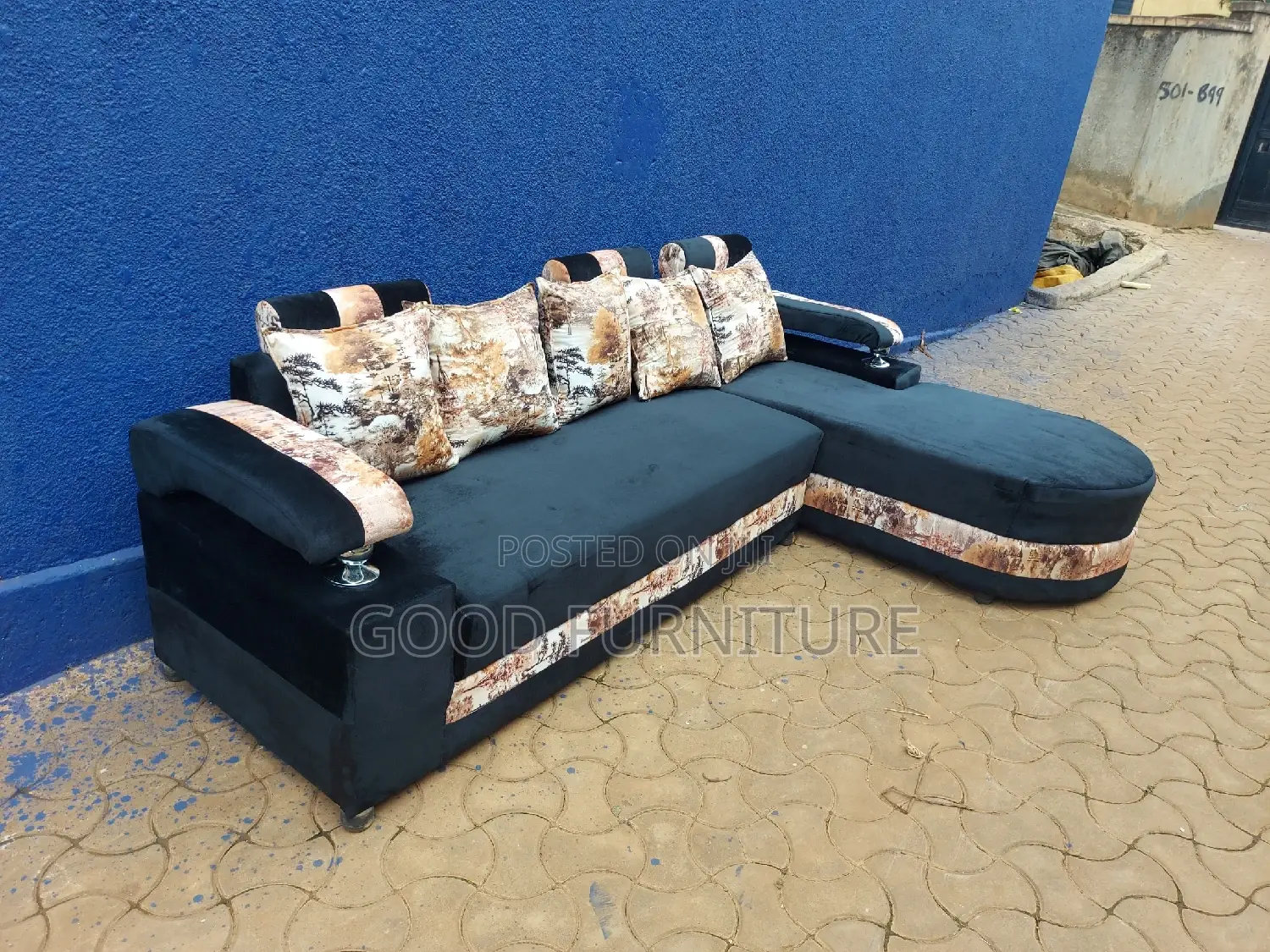 Lovely Black L Sofa Set