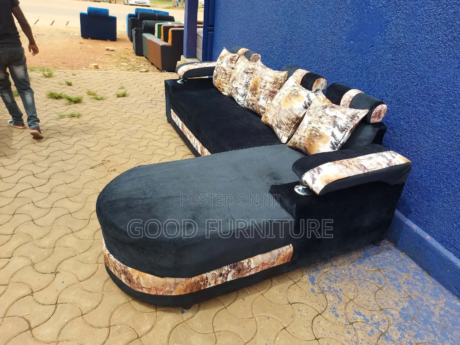 Lovely Black L Sofa Set