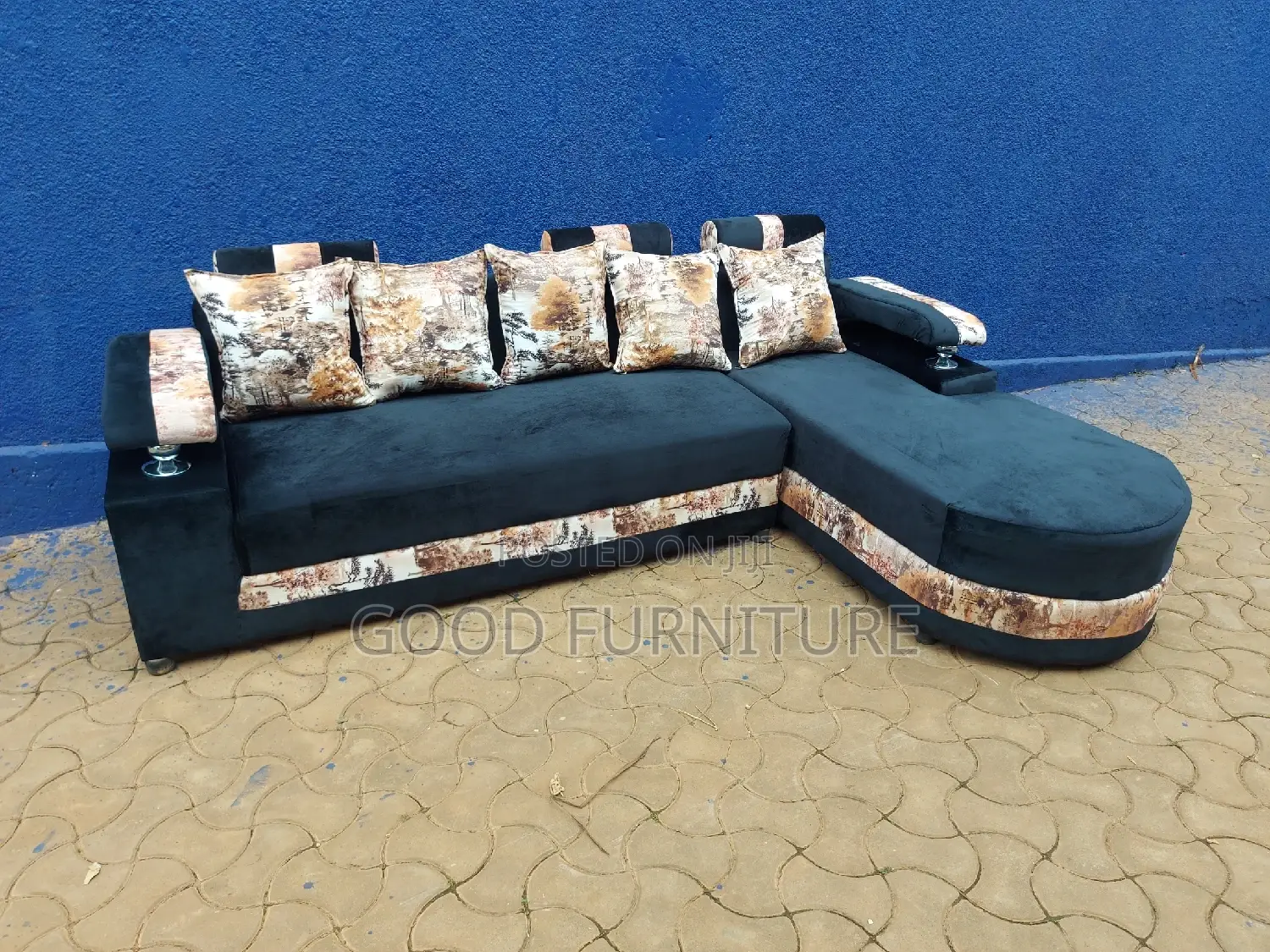 Lovely Black L Sofa Set