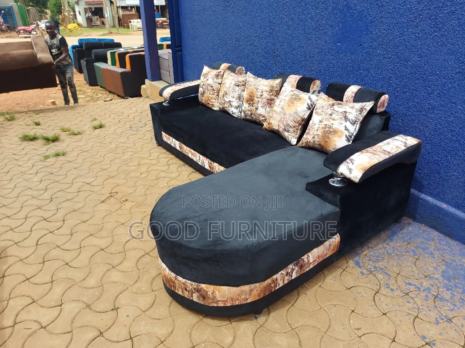 Lovely Black L Sofa Set