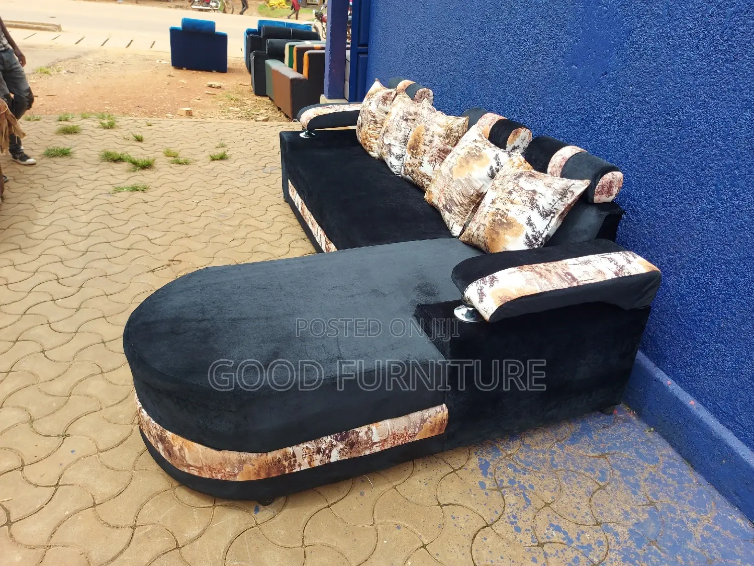 Lovely Black L Sofa Set