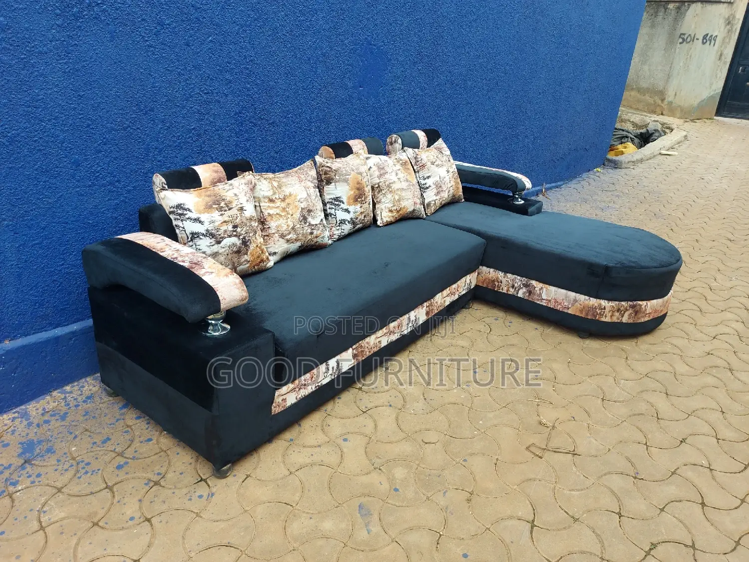 Lovely Black L Sofa Set