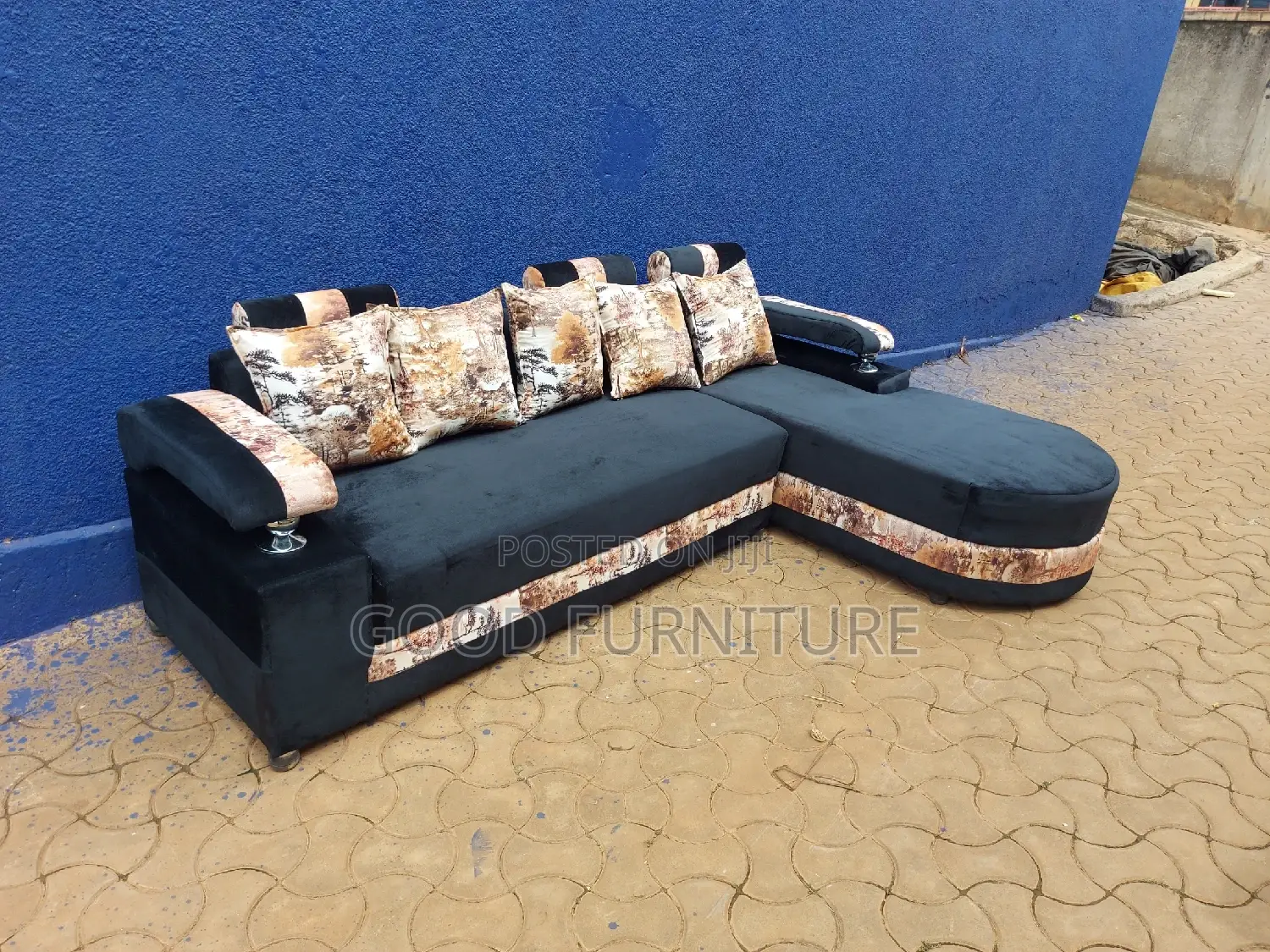 Lovely Black L Sofa Set