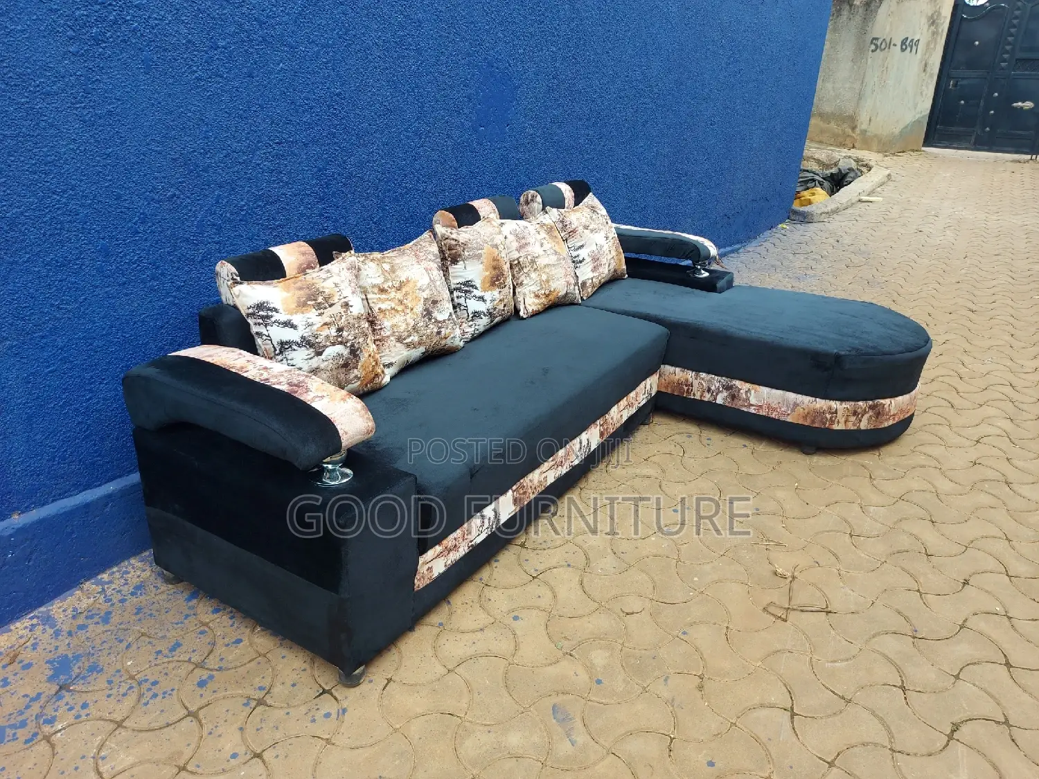 Lovely Black L Sofa Set