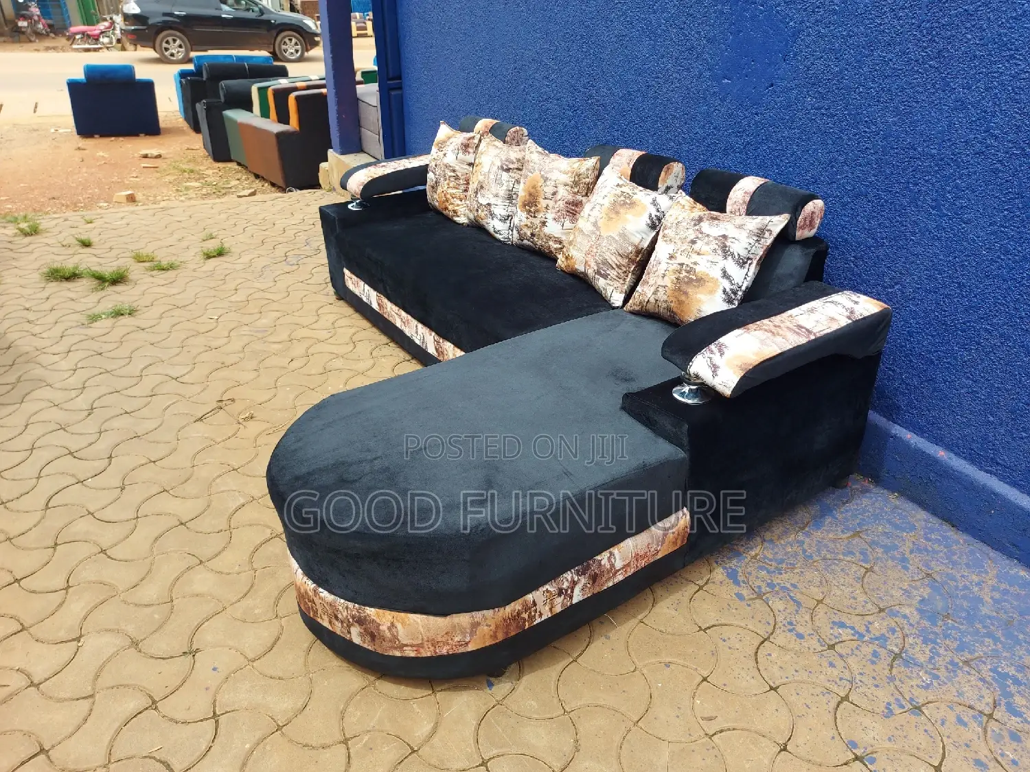 Lovely Black L Sofa Set