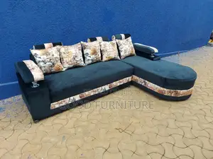 Lovely Black L Sofa Set