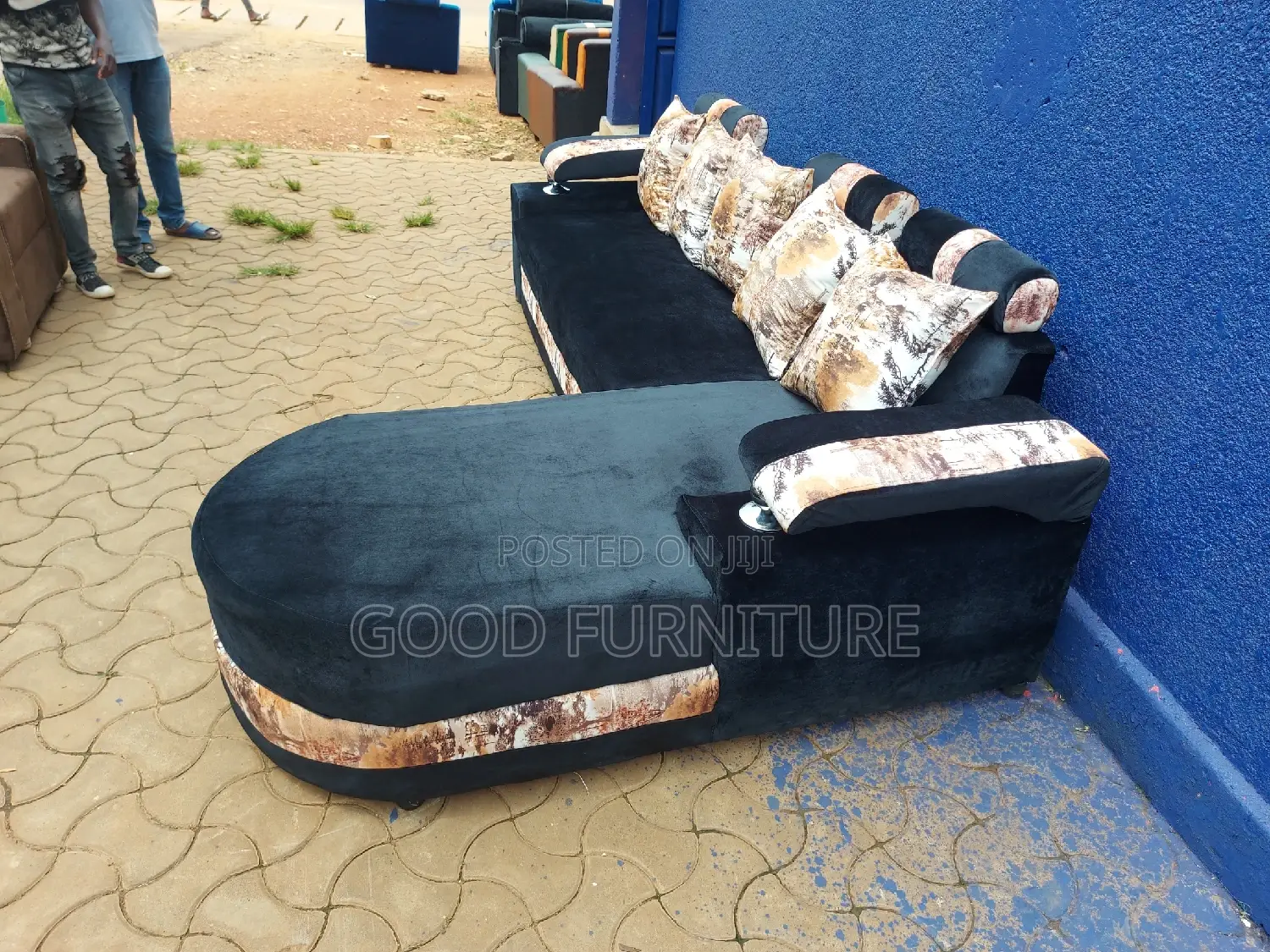 Lovely Black L Sofa Set