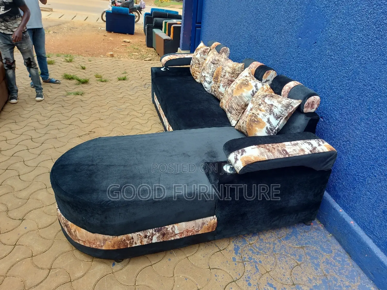 Lovely Black L Sofa Set