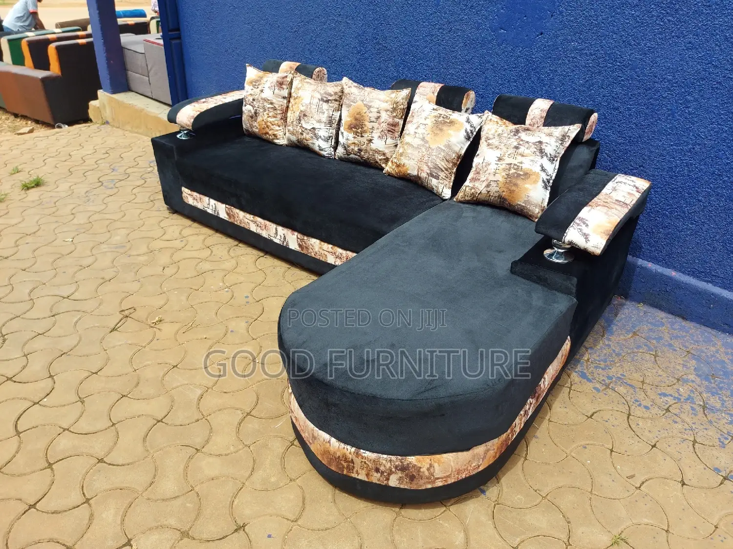 Lovely Black L Sofa Set