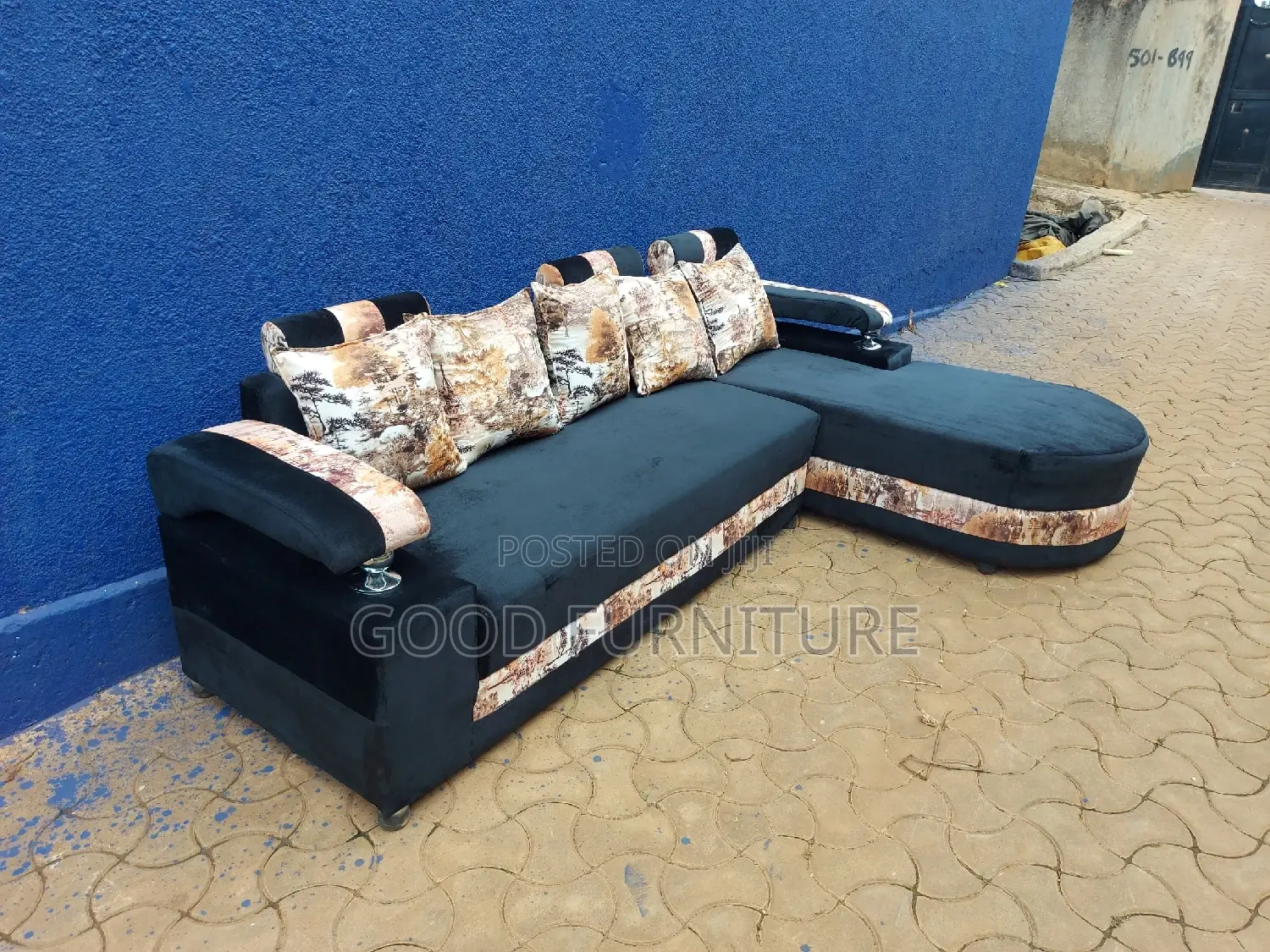 Lovely Black L Sofa Set