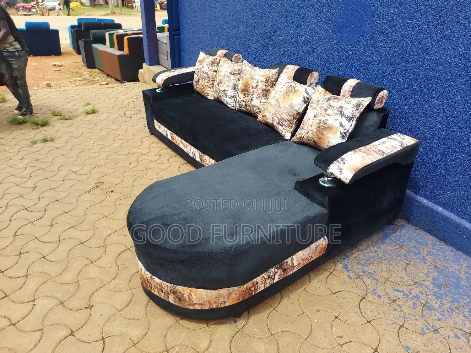 Lovely Black L Sofa Set