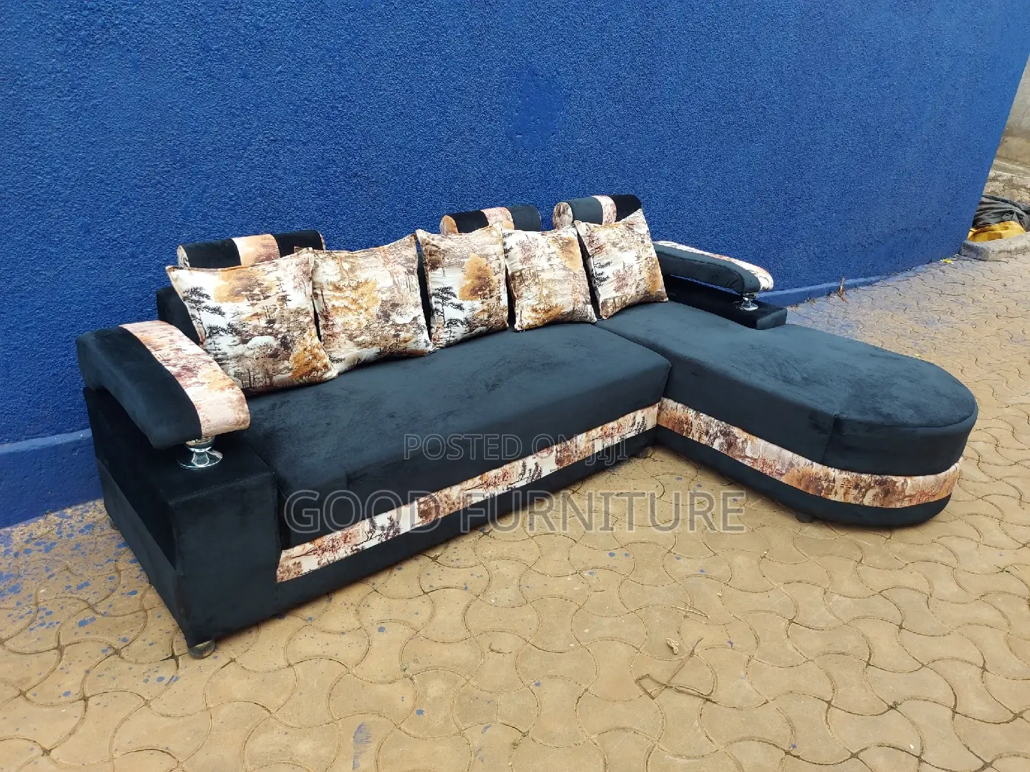 Lovely Black L Sofa Set