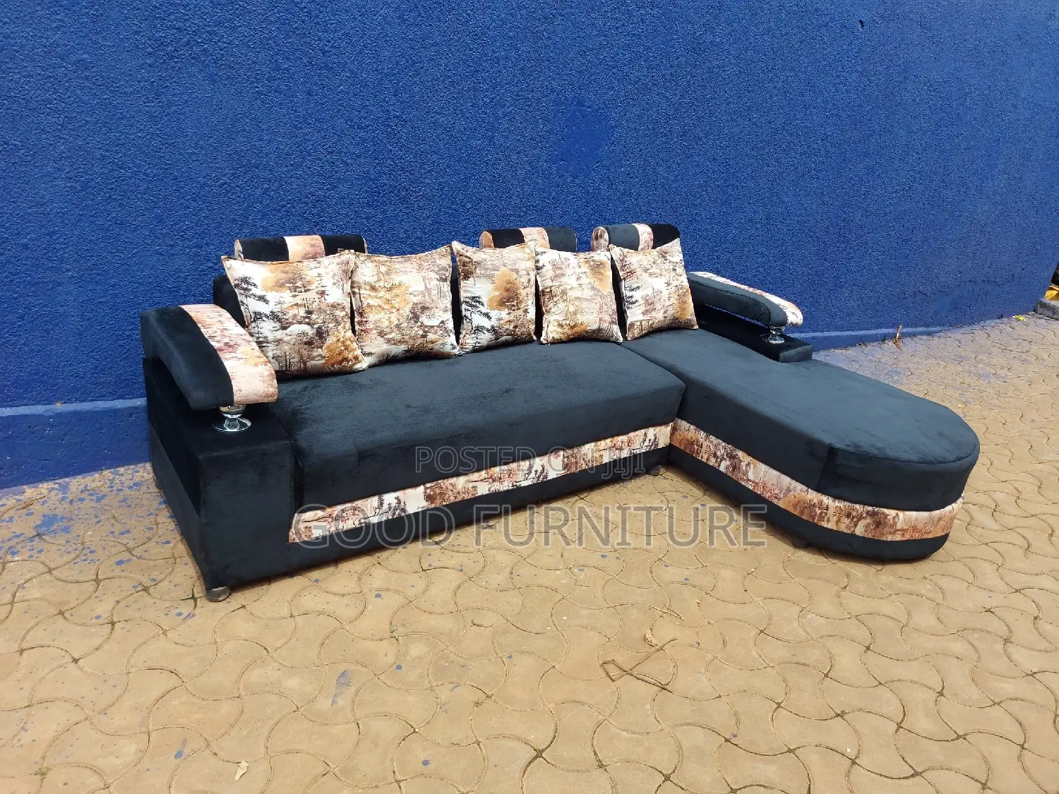 Lovely Black L Sofa Set