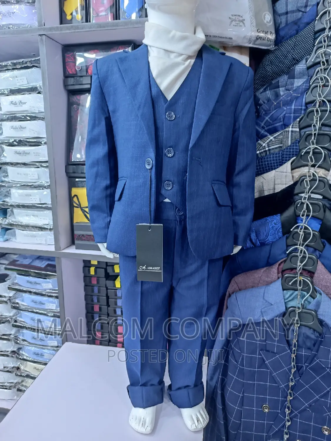 Kids/ Children's Blue and Black Suits, White Shirt, Bowtie