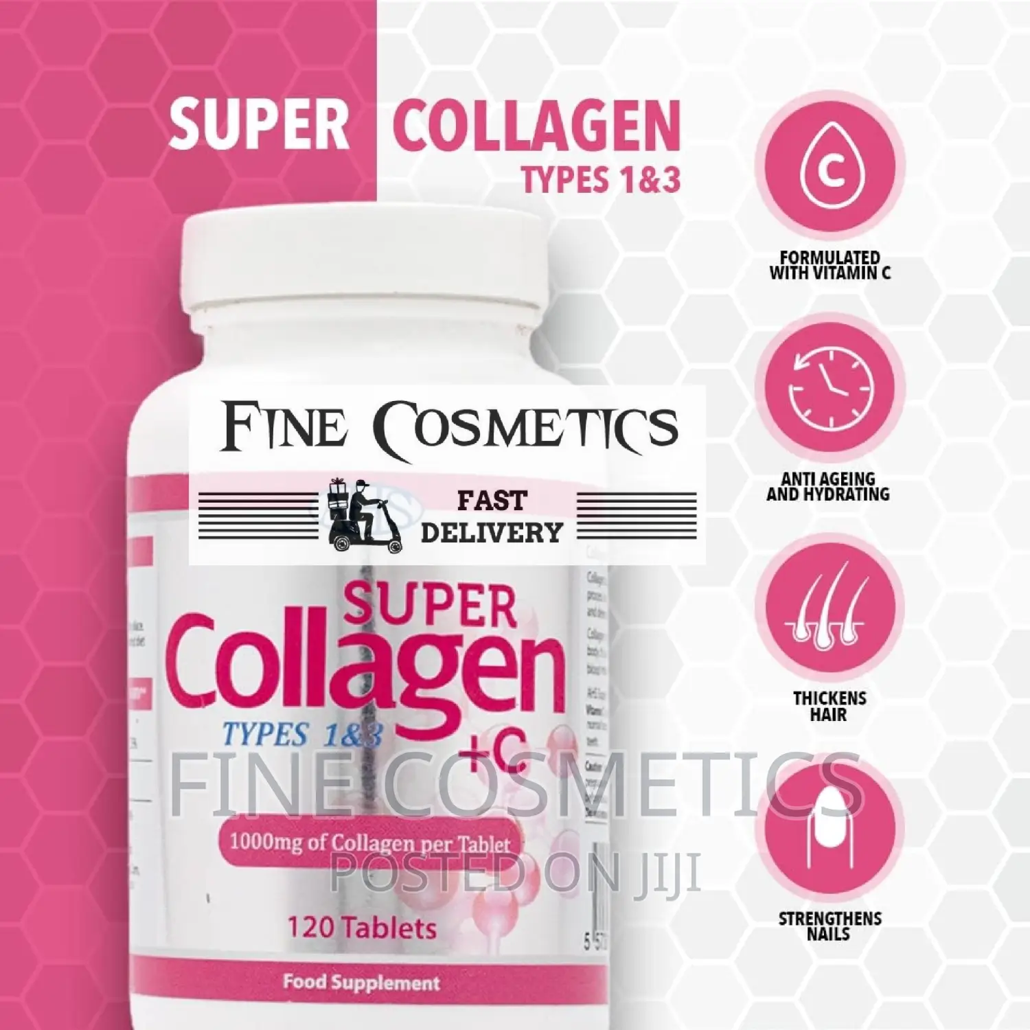 Super Collagen + Vitamin C Tablets 1000mg for Skin and Hair.