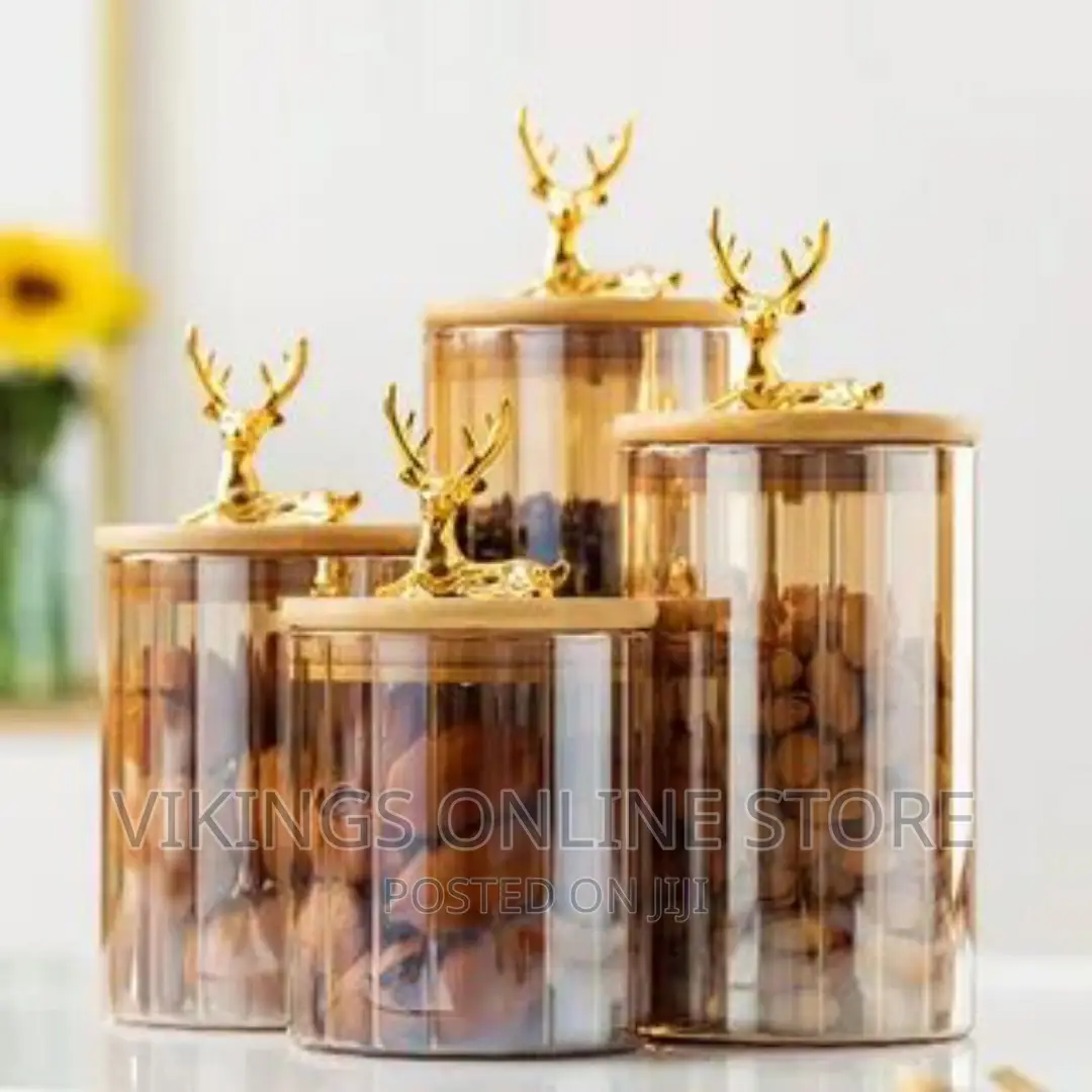 Golden Deer Glass Storage Jars 3 Pieces