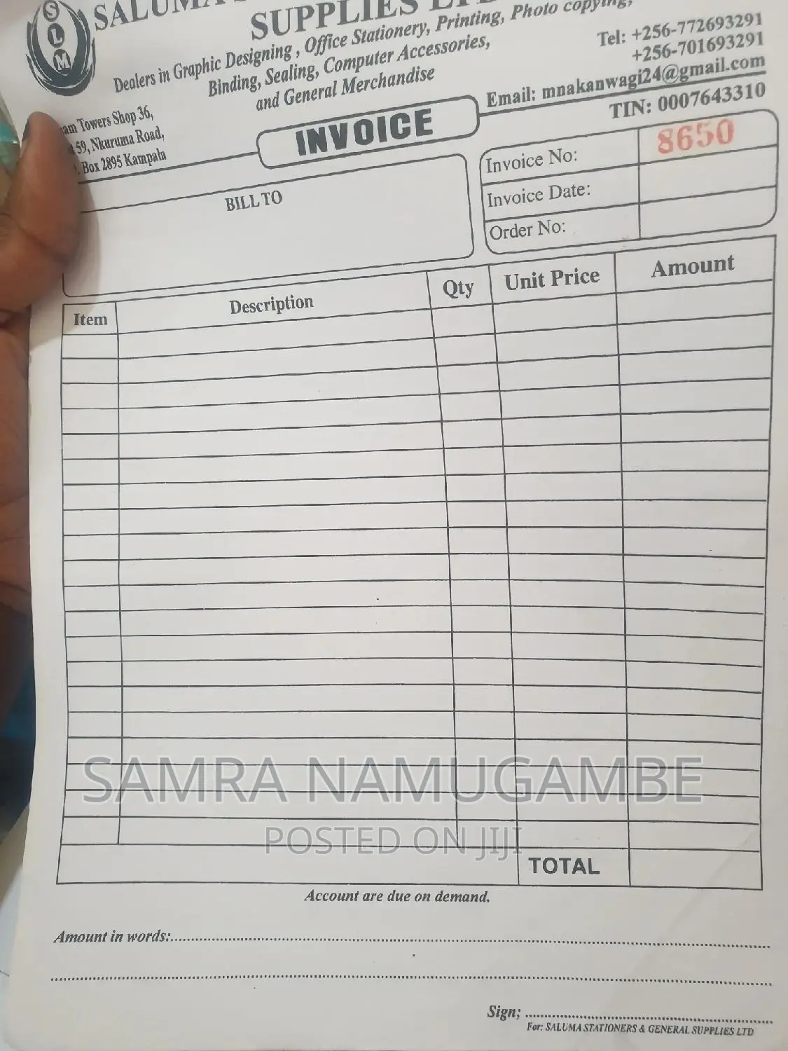 Reciepts Books ,Invoices,Proformas ,Quatations