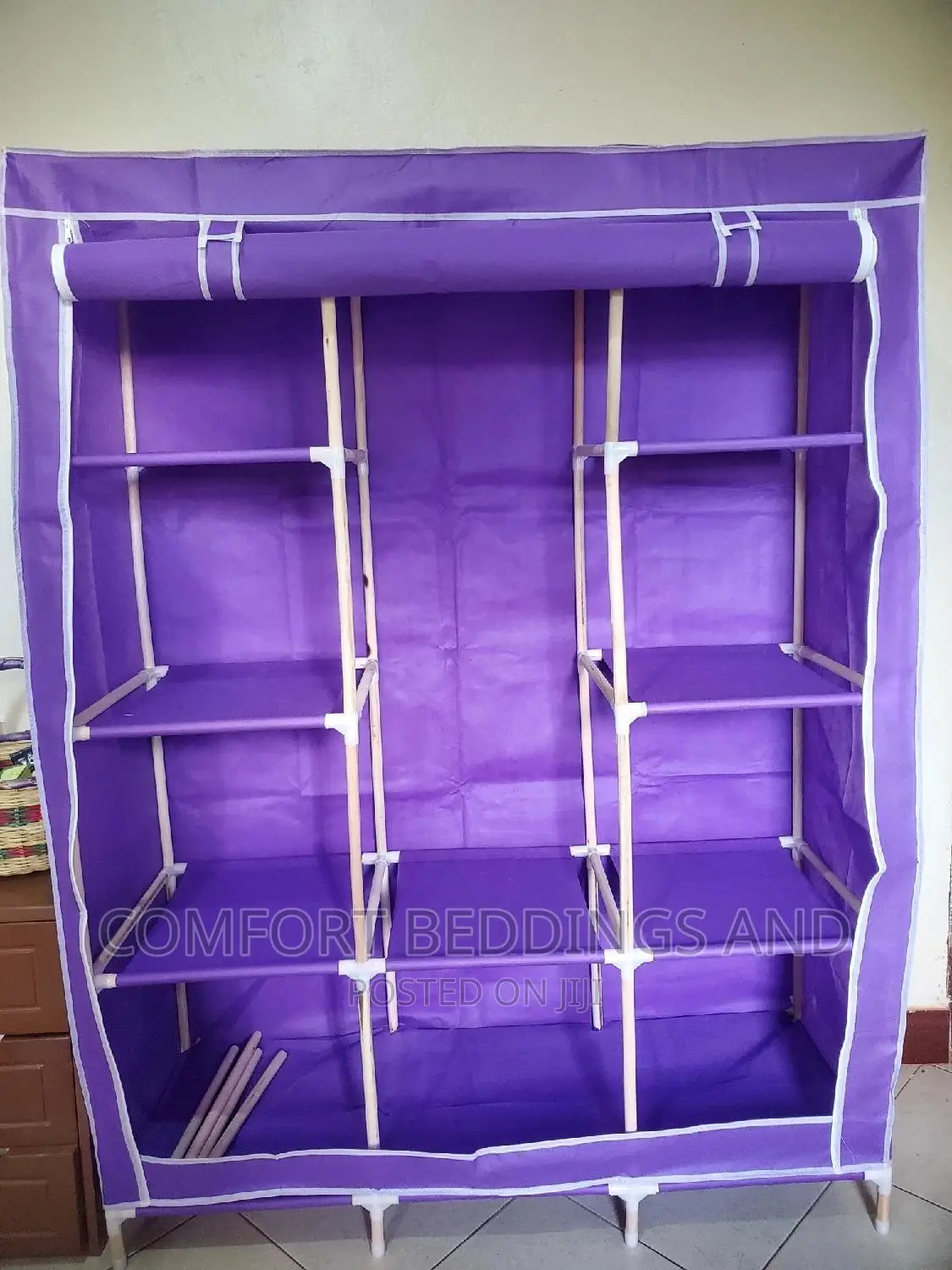 Three Column Wooden Closet Purple