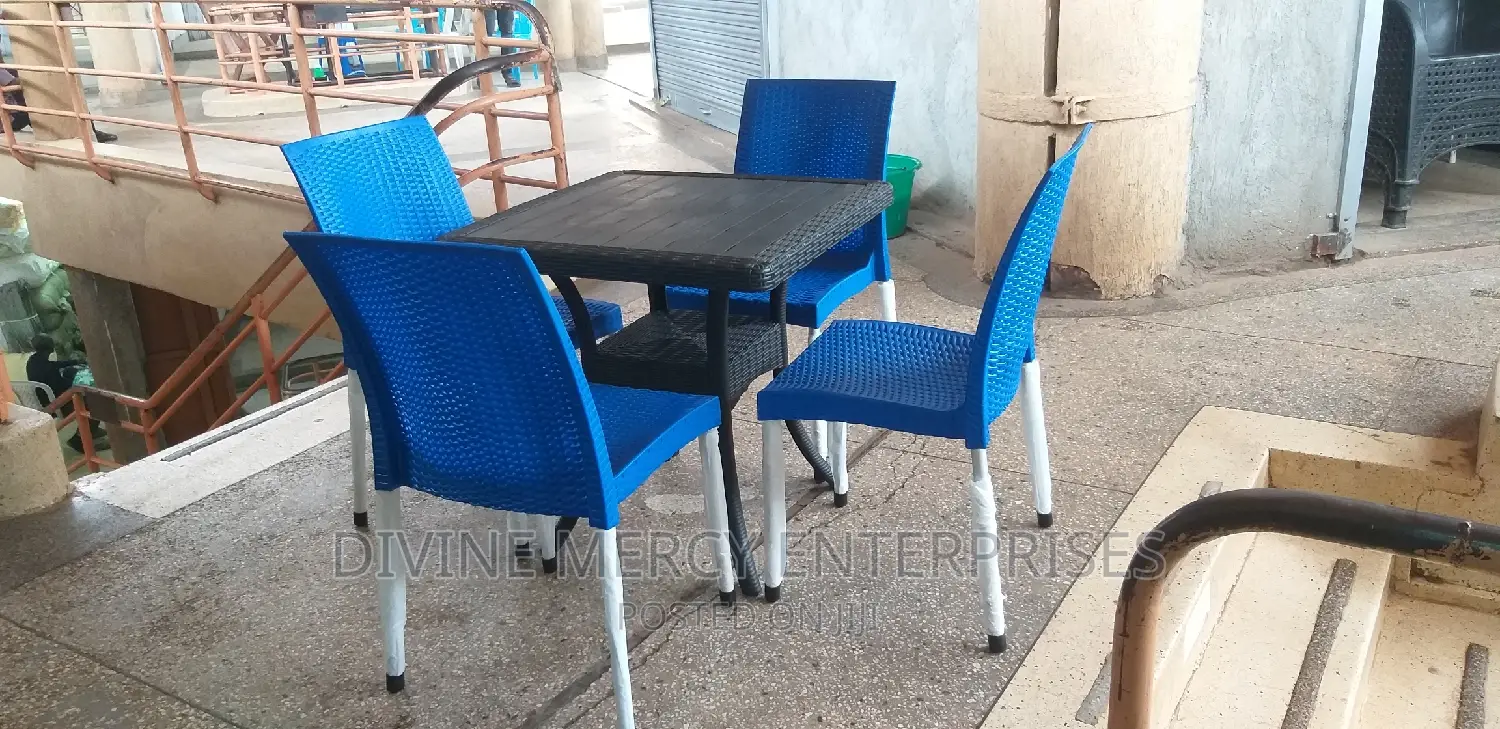 Aset of Atable and Steel Armless Chair
