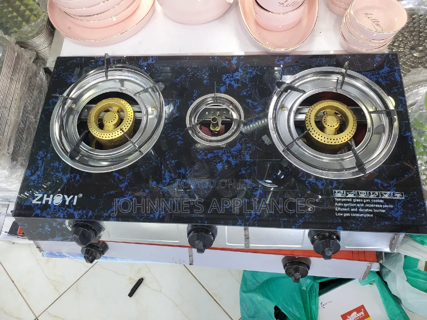 Zhoyi Gas Cooker Tripple Banner Glass Top