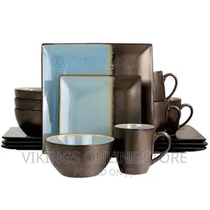 24 Piece Square Plates Cups Bowls Dinner Set – Blue.