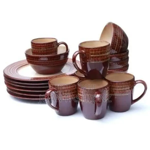 18pieces of Round Brown Band Food Plates,Cups and Others.