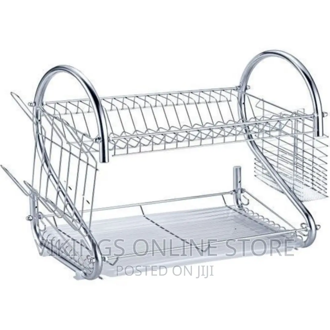 2-Layer Metallic Dish Drainer – Silver