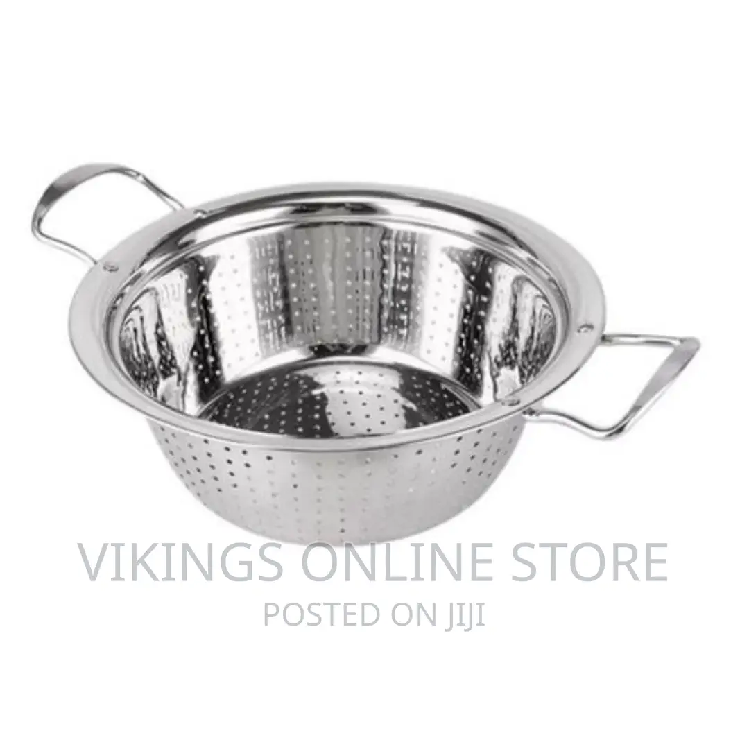Round Stainless Steel Colander Strainer Sieve-Silver