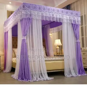 Rail Four Stand Mosquito Net With Curtains Design