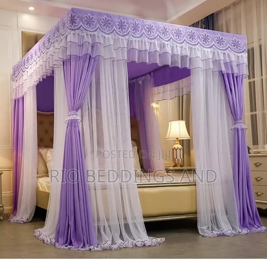 Rail Four Stand Mosquito Net With Curtains Design