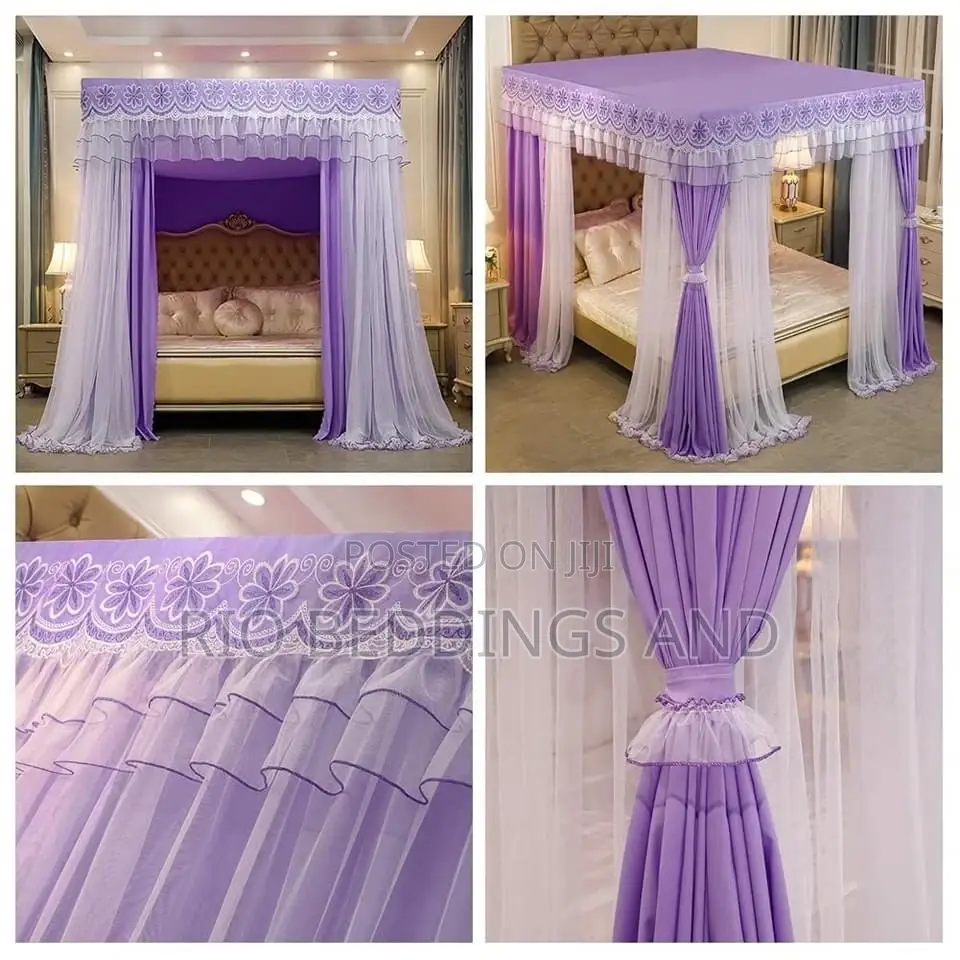 Rail Four Stand Mosquito Net With Curtains Design
