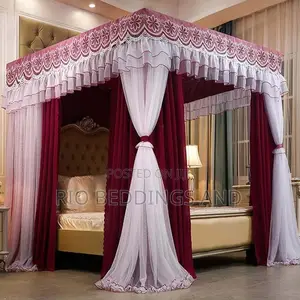 Rail Four Stand Mosquito Net With Curtains Design