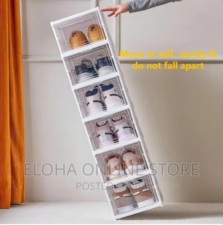 6 Tier Foldable Plastic Shoe Rack Storage Rack-White