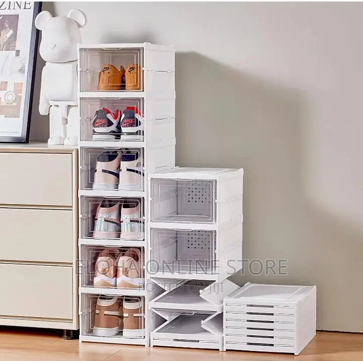 6 Tier Foldable Plastic Shoe Rack Storage Rack-White