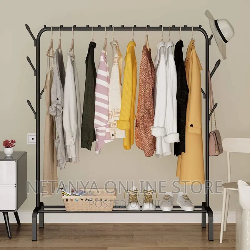 Single Line Cloth Hanger With Bag and Hat Holder