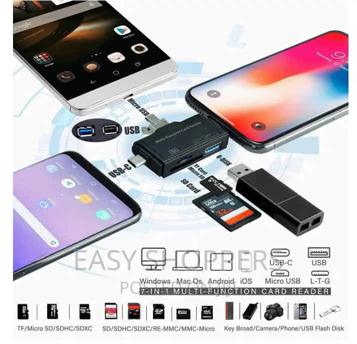 SD Card Reader, 7 in 1 Portable OTG USB 3.0 Multifunctional