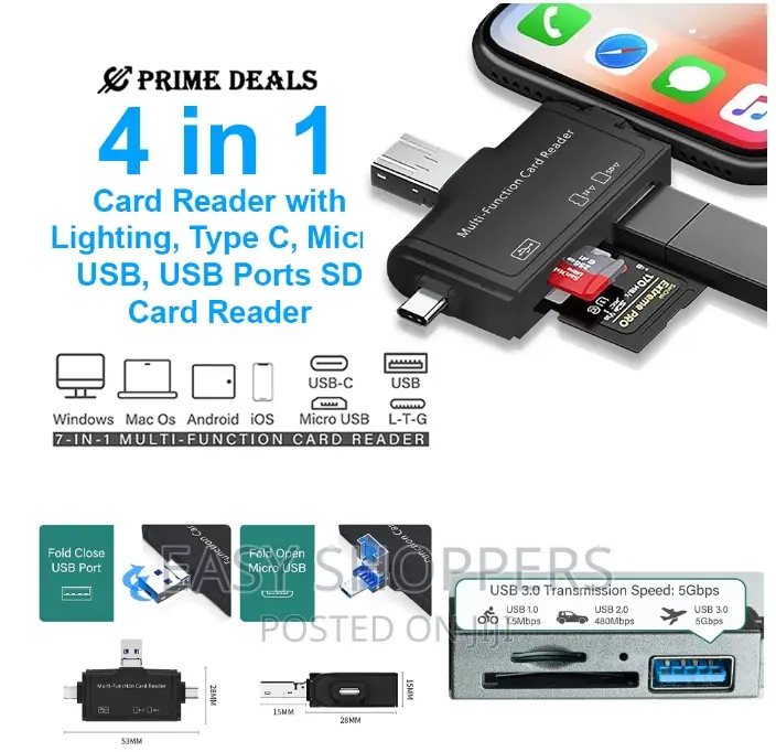 4 In 1 OTG USB iPhone Card Reader Multifunction Adapter