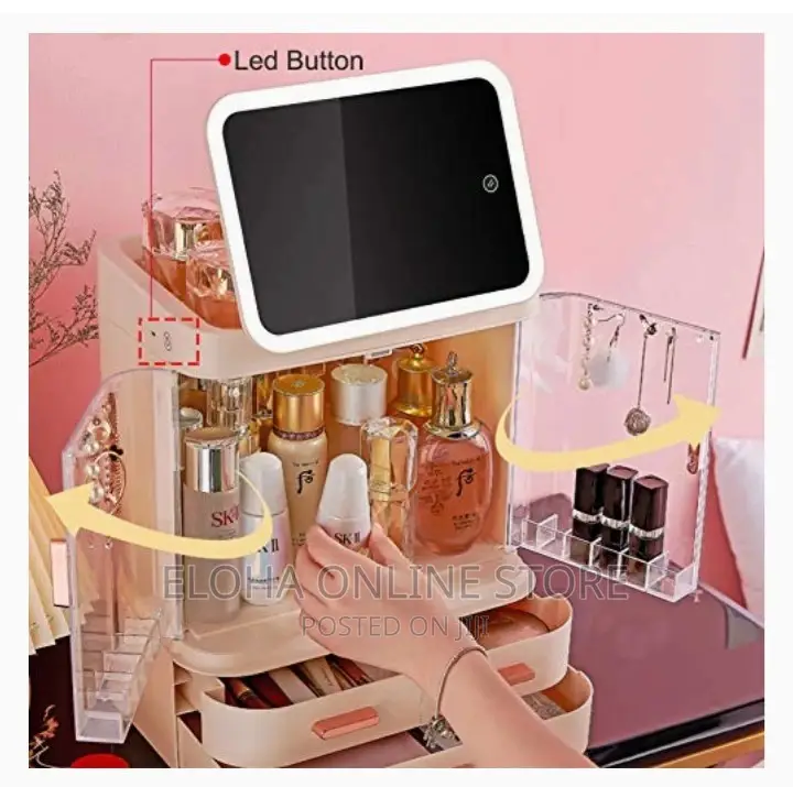 Makeup Storage Organizer With LED Mirror