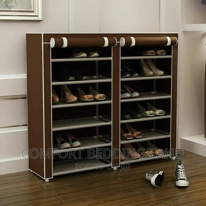Two Column Shoe Rack Coffee Brown