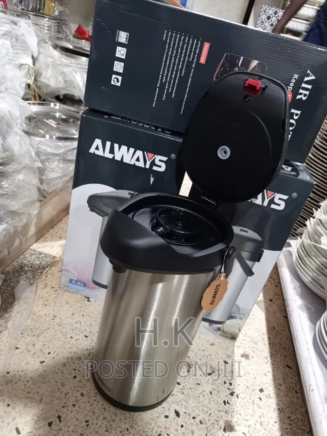 5L Stainless Steel Airpot Insulated Vacuum Thermal Flask Jug