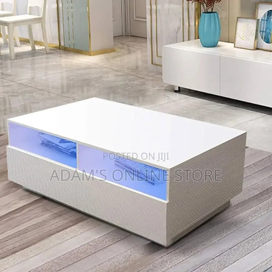 Center Table White With LED Lights