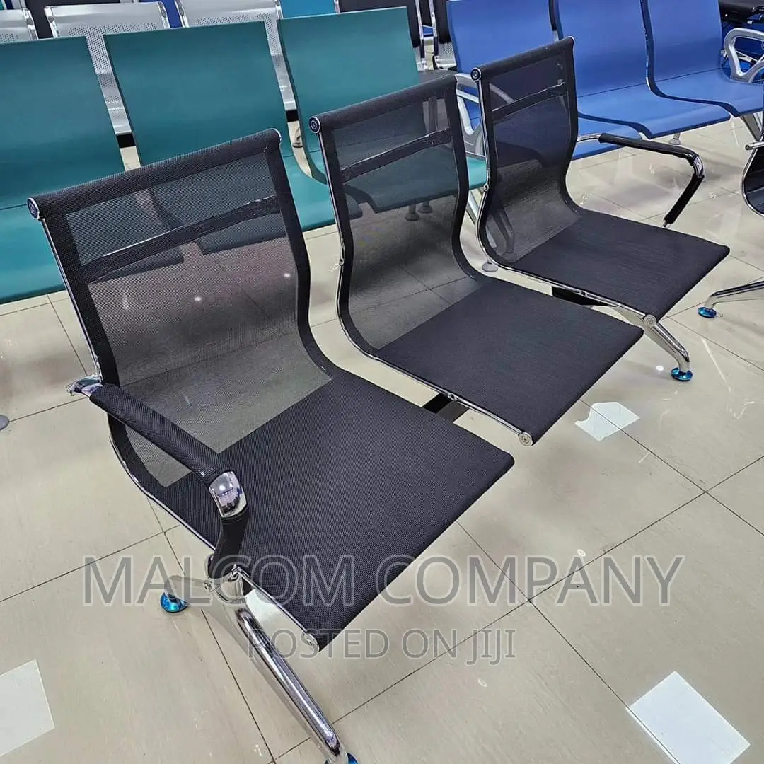 Three Seater Waiting Metallic and Leather Chair