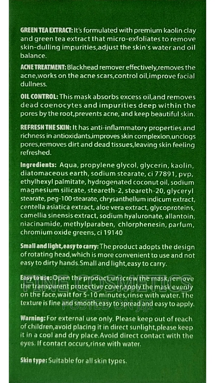 Green Tea Mask | Pimple Off Clay Stick for Black Spots/Acne